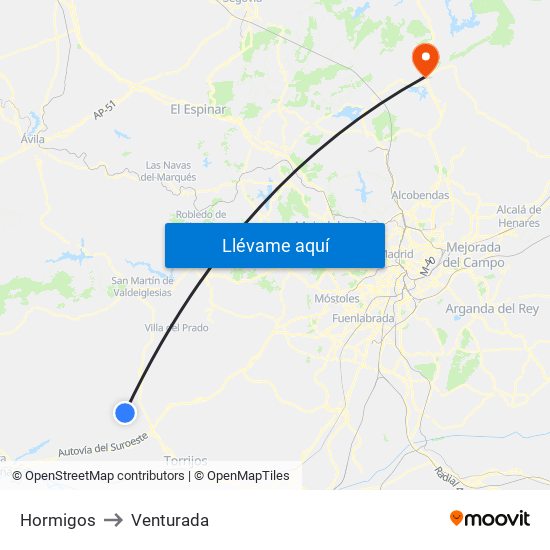 Hormigos to Venturada map