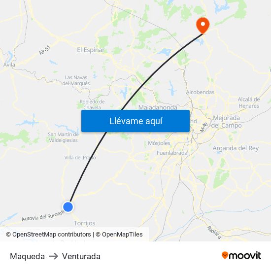 Maqueda to Venturada map