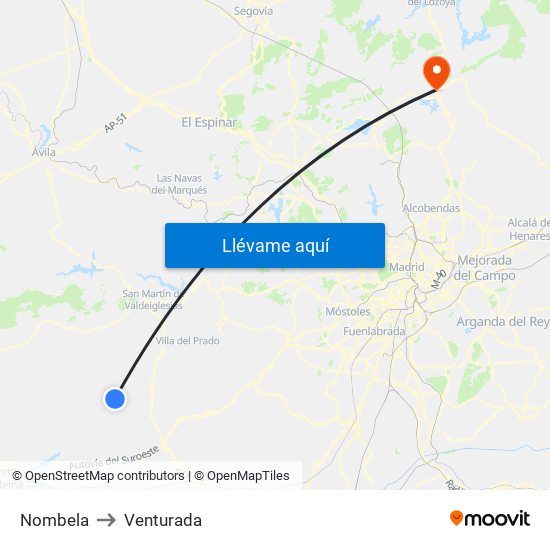 Nombela to Venturada map