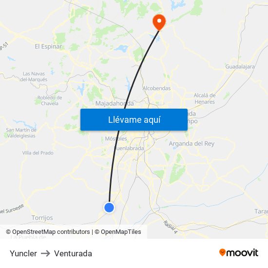 Yuncler to Venturada map