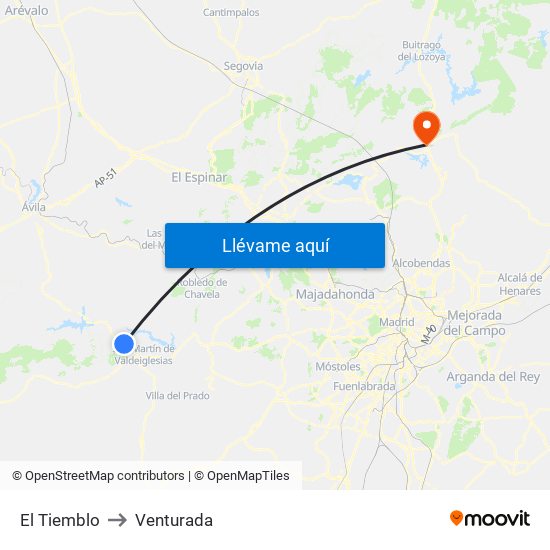 El Tiemblo to Venturada map