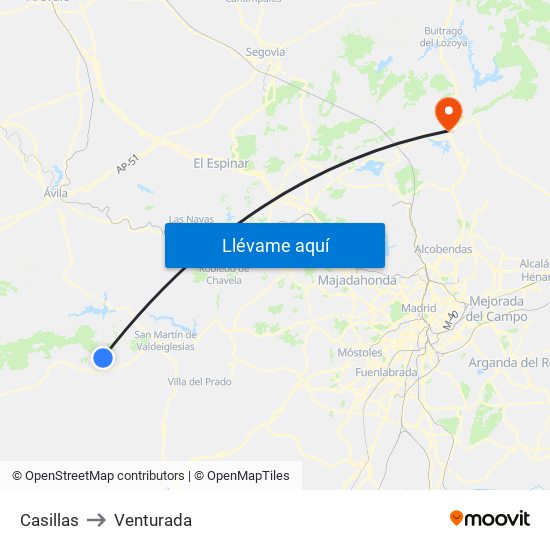 Casillas to Venturada map
