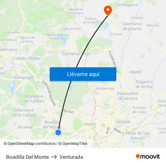 Boadilla Del Monte to Venturada map