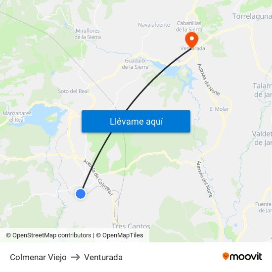 Colmenar Viejo to Venturada map