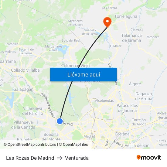 Las Rozas De Madrid to Venturada map
