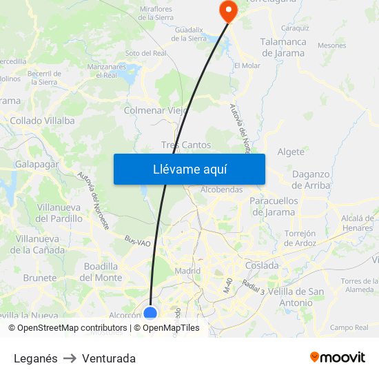 Leganés to Venturada map