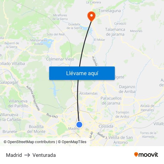 Madrid to Venturada map