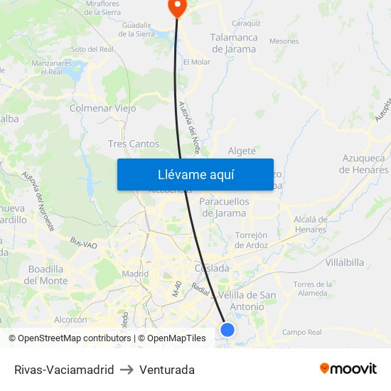 Rivas-Vaciamadrid to Venturada map