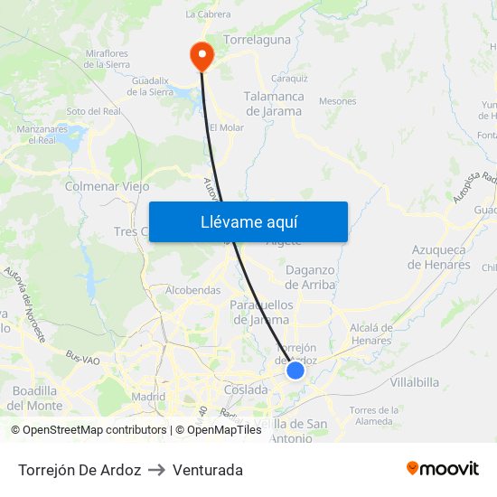 Torrejón De Ardoz to Venturada map