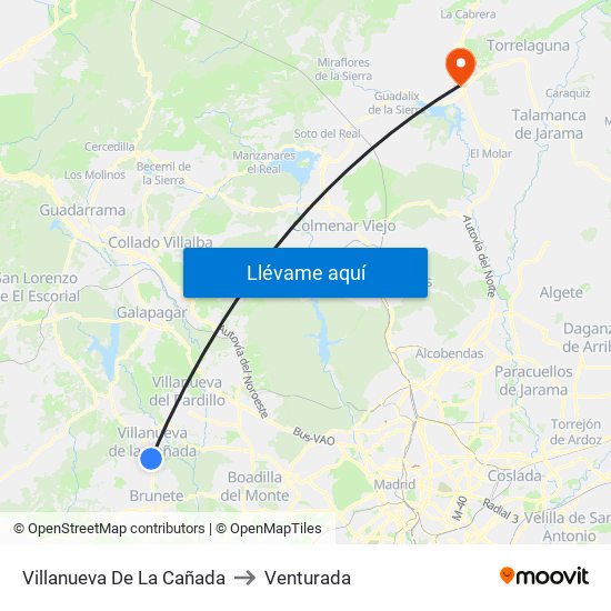 Villanueva De La Cañada to Venturada map