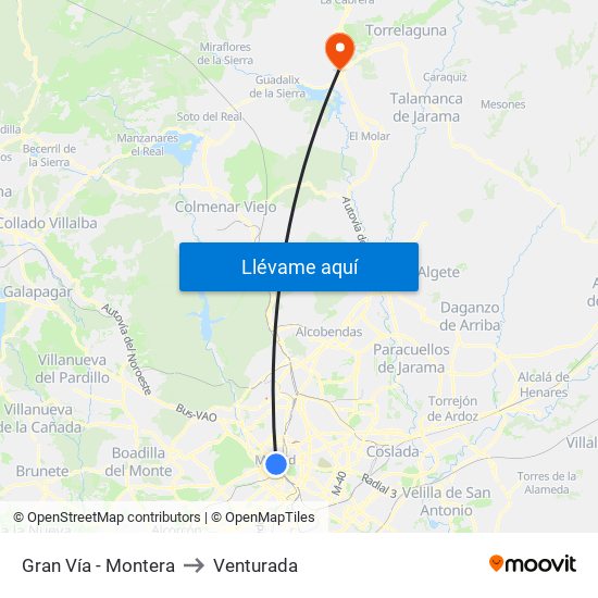 Gran Vía - Montera to Venturada map