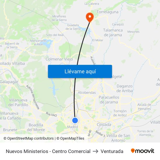 Nuevos Ministerios - Centro Comercial to Venturada map