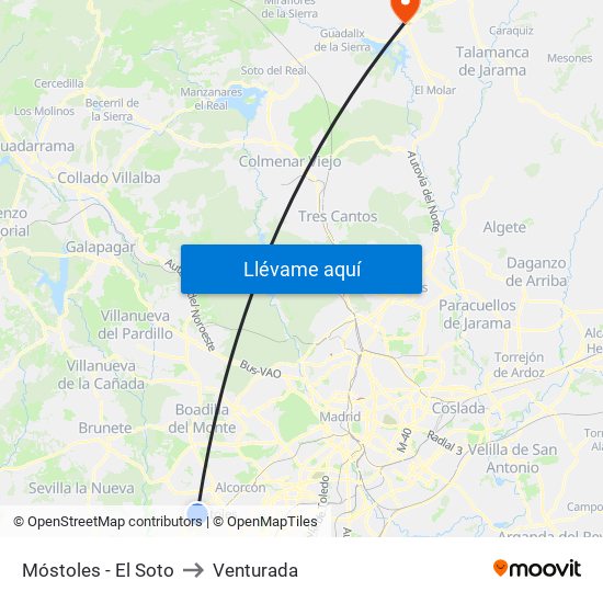 Móstoles - El Soto to Venturada map