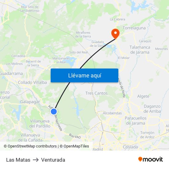 Las Matas to Venturada map