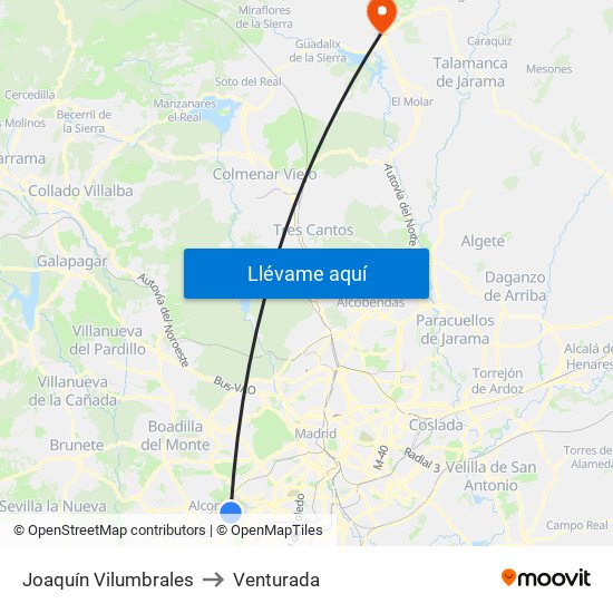 Joaquín Vilumbrales to Venturada map