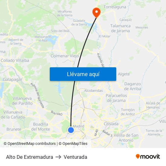 Alto De Extremadura to Venturada map