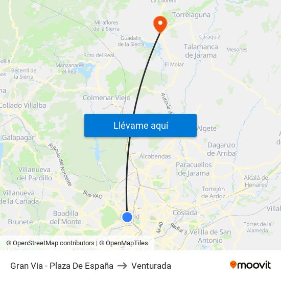 Gran Vía - Plaza De España to Venturada map