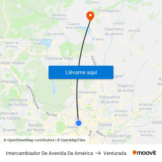 Intercambiador De Avenida De América to Venturada map
