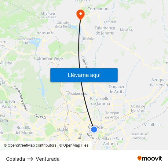 Coslada to Venturada map