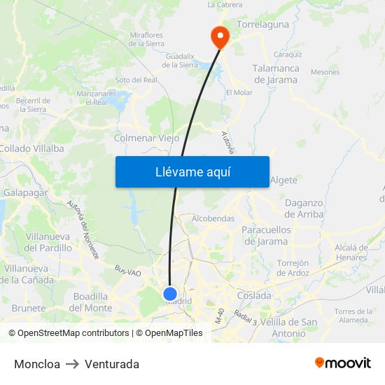 Moncloa to Venturada map