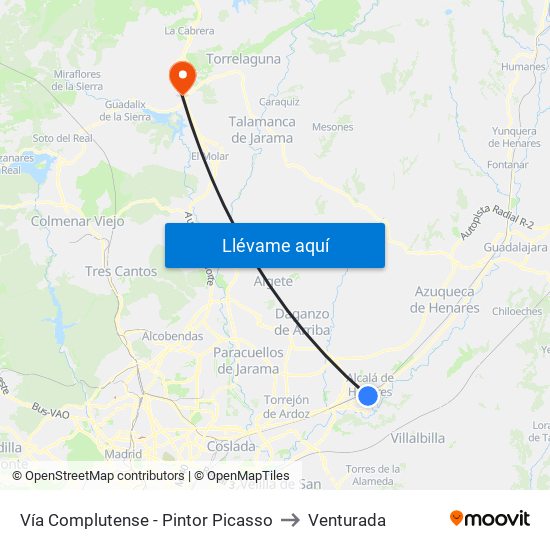 Vía Complutense - Pintor Picasso to Venturada map
