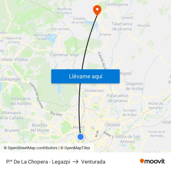 P.º De La Chopera - Legazpi to Venturada map