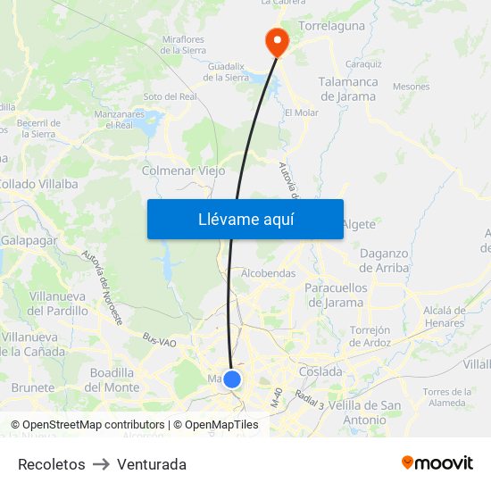 Recoletos to Venturada map
