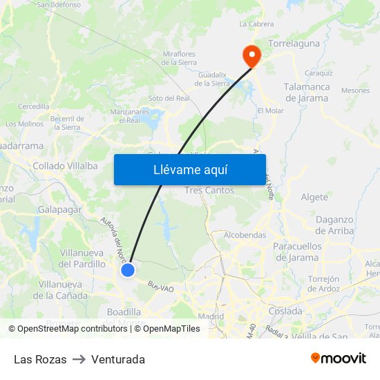 Las Rozas to Venturada map
