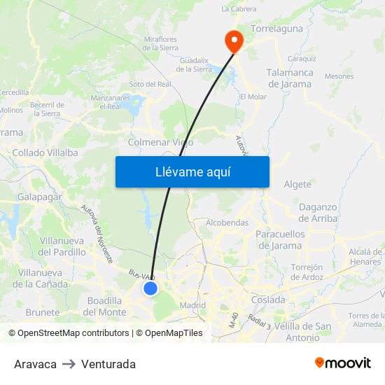 Aravaca to Venturada map