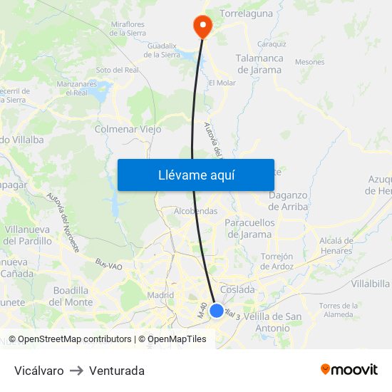 Vicálvaro to Venturada map