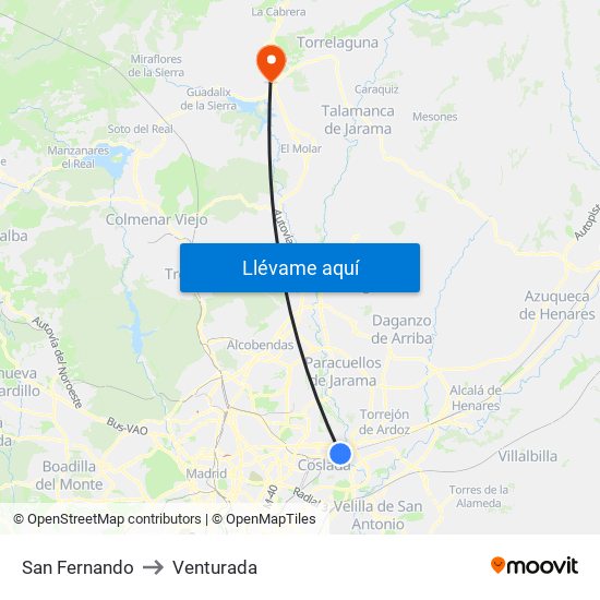 San Fernando to Venturada map
