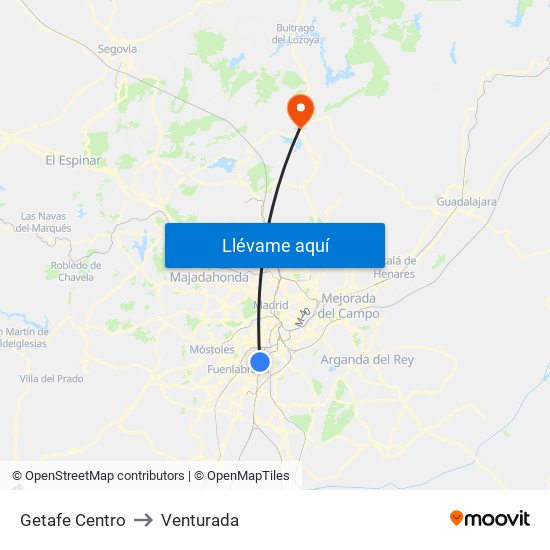Getafe Centro to Venturada map