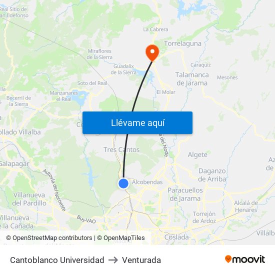 Cantoblanco Universidad to Venturada map