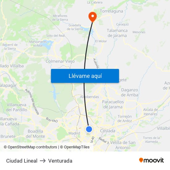 Ciudad Lineal to Venturada map