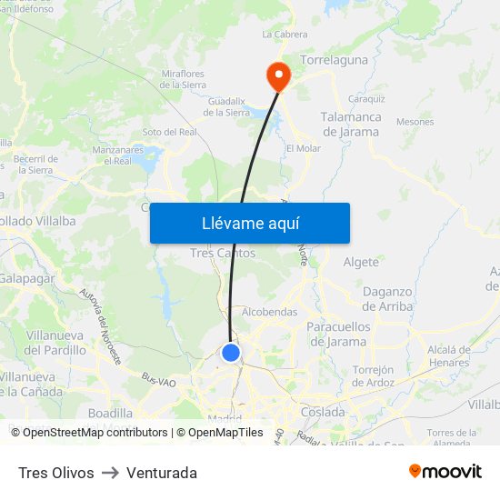 Tres Olivos to Venturada map