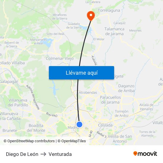 Diego De León to Venturada map