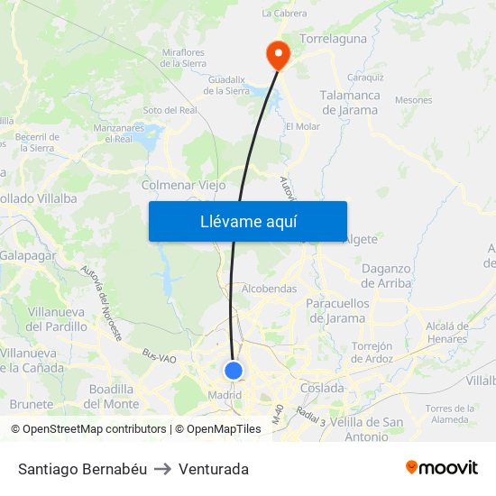 Santiago Bernabéu to Venturada map