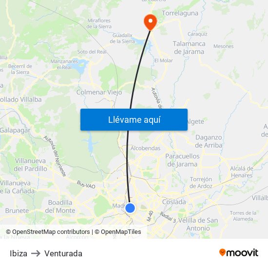 Ibiza to Venturada map