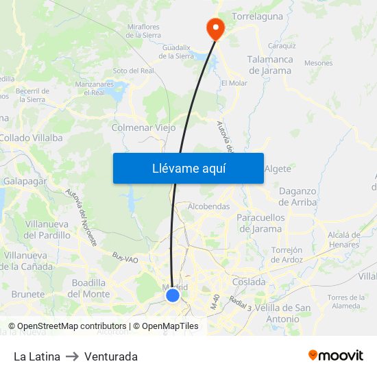 La Latina to Venturada map