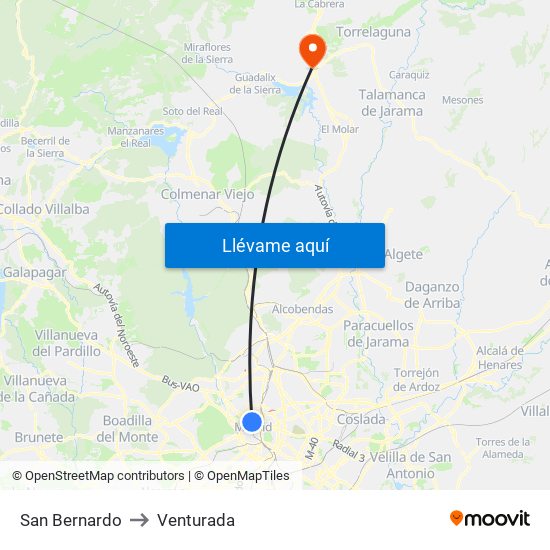 San Bernardo to Venturada map