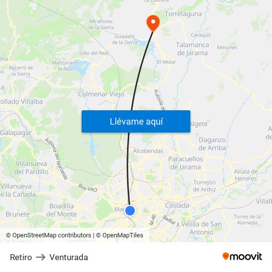 Retiro to Venturada map