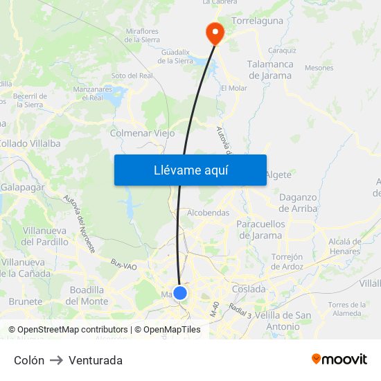 Colón to Venturada map