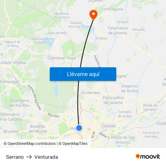 Serrano to Venturada map