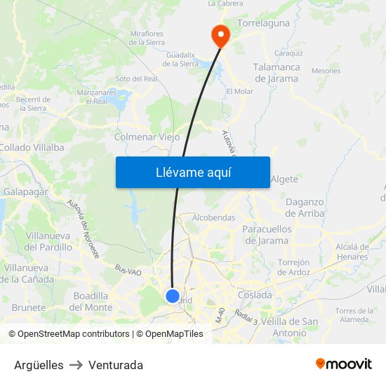 Argüelles to Venturada map