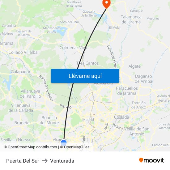 Puerta Del Sur to Venturada map
