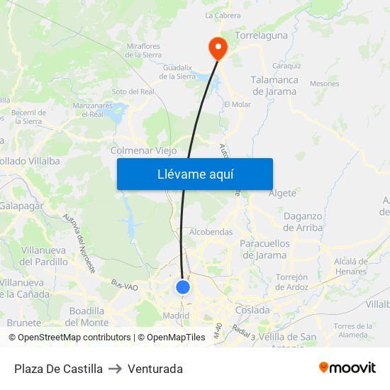 Plaza De Castilla to Venturada map
