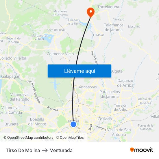 Tirso De Molina to Venturada map