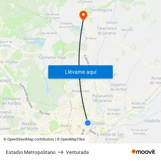 Estadio Metropolitano to Venturada map