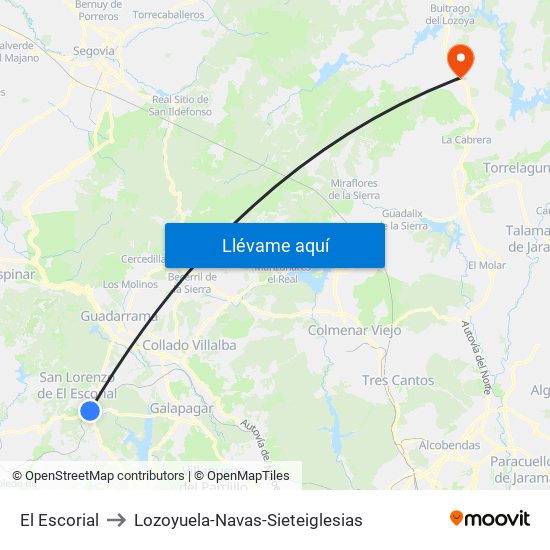 El Escorial to Lozoyuela-Navas-Sieteiglesias map