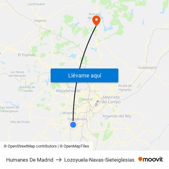 Humanes De Madrid to Lozoyuela-Navas-Sieteiglesias map